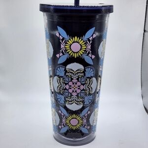 Vera Bradley Double Wall Tumbler With Straw And Lid  PLAZA MEDALLION  PINK 24 oz